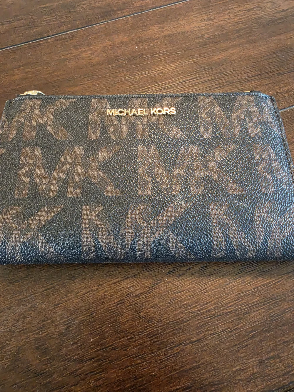 Michael Kors Brown MK Monogram Wallet with Gold Hardware